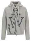 Jw Anderson Mens Light Grey Melange Anchor Zip-up Knitted Wool Hoody Xl In Gray