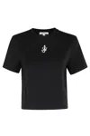 Jw Anderson Anchor Embroidery Panelled Cropped Tshirt In Black