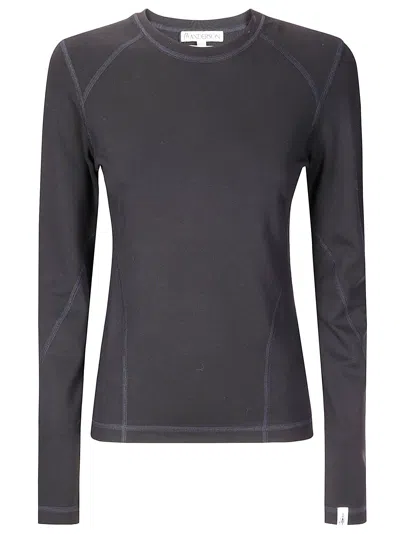 Jw Anderson Anchor Embroidery Panelled Ls Top In Black