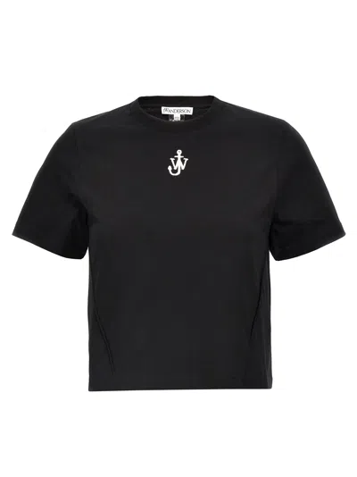 Jw Anderson Anchor Embroidered Cropped T-shirt In Black