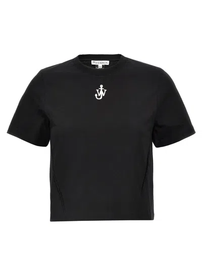 Jw Anderson Anchor Embroidery Pannelled Cropped T-shirt In Black