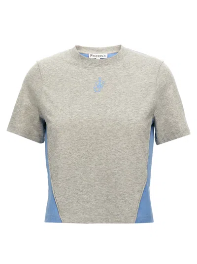 Jw Anderson Anchor Embroidery Pannelled Cropped T-shirt In Multicolor