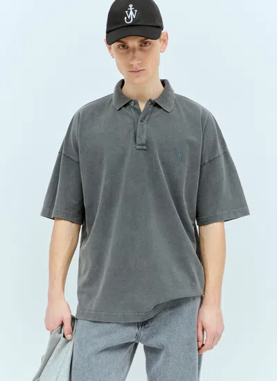 Jw Anderson Anchor Embroidery Polo Shirt In Grey