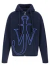 Jw Anderson J. W. Anderson Zip-up Hooded Sweater With Contrasting Logo In Blue