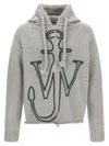 Jw Anderson Mens Light Grey Melange Anchor Zip-up Knitted Wool Hoody Xl In Gray