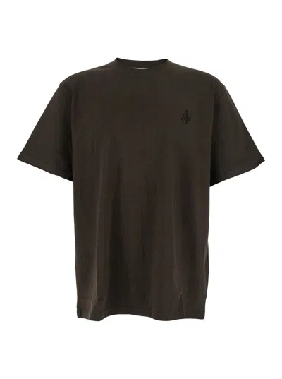 JW ANDERSON BROWN T-SHIRT WITH LOGO ON THE FRONT IN COTTON MAN