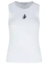 Jw Anderson Crew Neck Ribbed Sleeveless Top Straight Hem In White