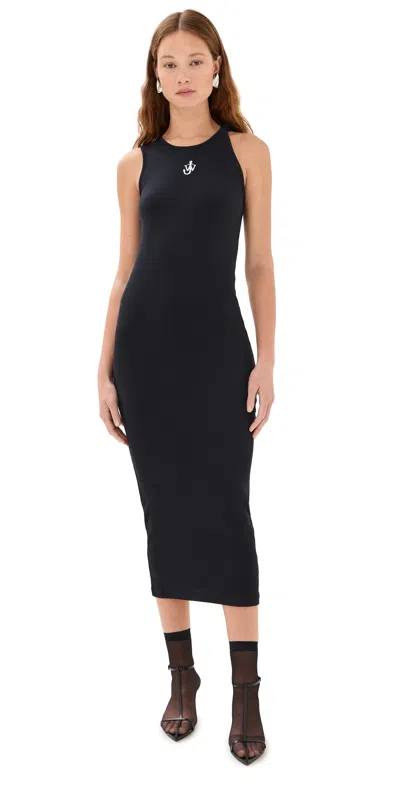 JW ANDERSON ANCHOR EMBROIDERY TWISTED STRAP DRESS BLACK