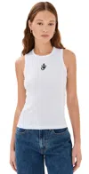 Jw Anderson Crew Neck Ribbed Sleeveless Top Straight Hem In White