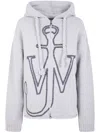 Jw Anderson J. W. Anderson Hooded Grey Wool Sweater With Anchor Embroidery In Gray