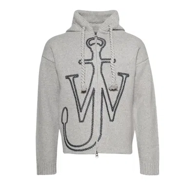 Pre-owned Jw Anderson Anchor Embroidery Zipped Hoodie 'light Grey Melange' | Men's Size Xxl In Gray