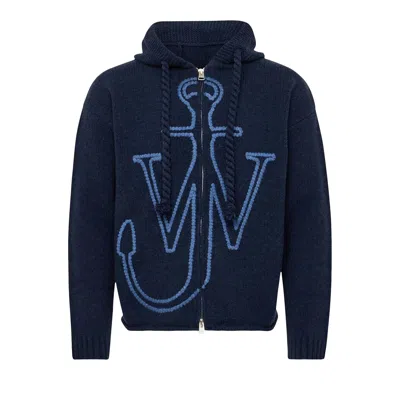 Pre-owned Jw Anderson Anchor Embroidery Zipped Hoodie 'steel Blue' | Men's Size Xl