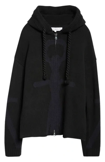 JW ANDERSON JW ANDERSON ANCHOR INTARSIA HOODED MERINO WOOL ZIP SWEATER
