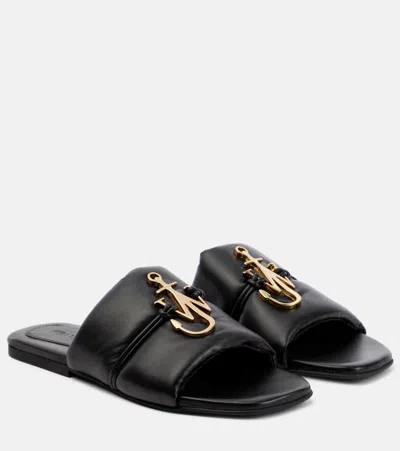Jw Anderson Anchor Leather Sandals In Black