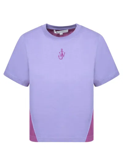 Jw Anderson Panelled Cropped T-shirt With Anchor Embroidery In Blue