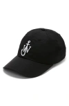 Jw Anderson Curved Peak Logo Embroidered Baseball Cap In Black