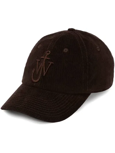 Jw Anderson Anchor-logo Corduroy Baseball Cap In Brown