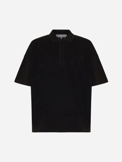 Jw Anderson Anchor-embroidered Cotton Polo Shirt In Brown