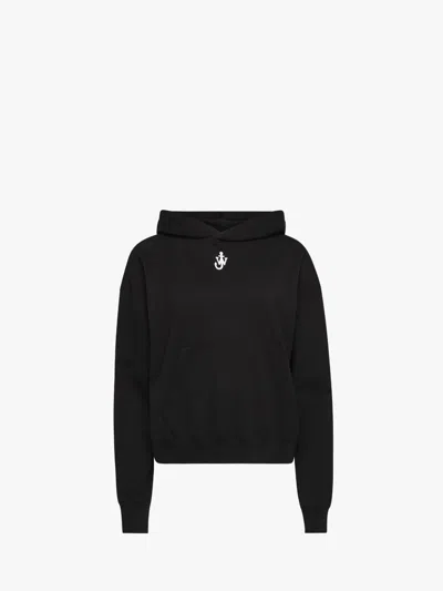 Jw Anderson Anchor Logo Cropped Hoodie In Black