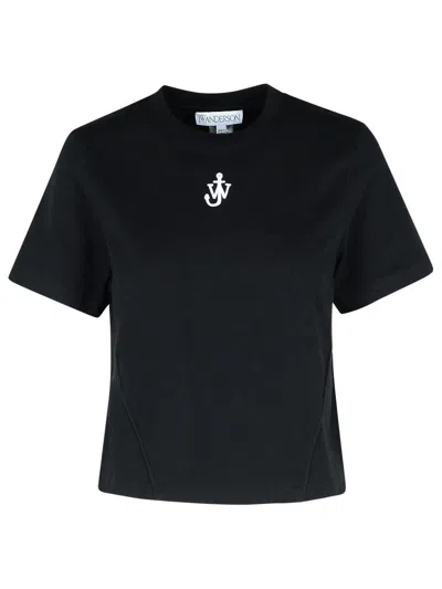 Jw Anderson Anchor Embroidered Cropped T-shirt In Black