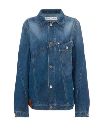 Jw Anderson Anchor-logo Deconstructed Denim Jacket In Blue