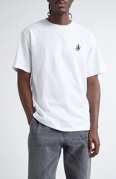 Jw Anderson Anchor Logo Embroidered Cotton T-shirt In White