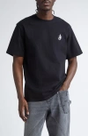 Jw Anderson Black Crewneck T-shirt With Anchor Embroidery On The Front In Black