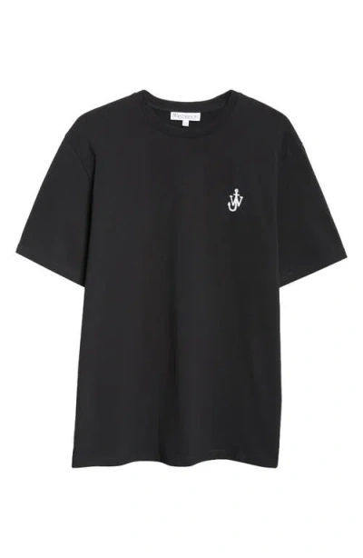 Jw Anderson Anchor Logo Embroidered Cotton T-shirt In Black