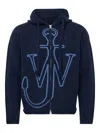 Jw Anderson J. W. Anderson Zip-up Hooded Sweater With Contrasting Logo In Blue