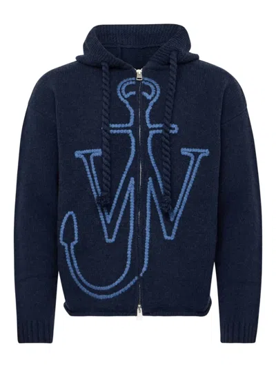 JW ANDERSON ANCHOR-LOGO HOODED ZIP-UP CARDIGAN