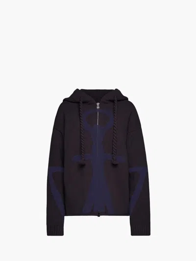 Jw Anderson Anchor Logo Hoodie With Zip In Black