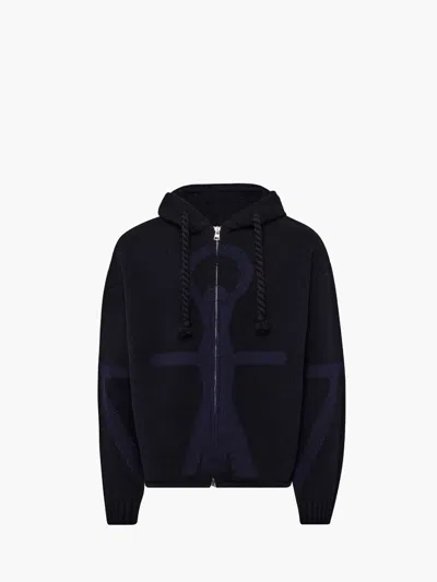 Jw Anderson Anchor Logo Hoodie With Zip In Black