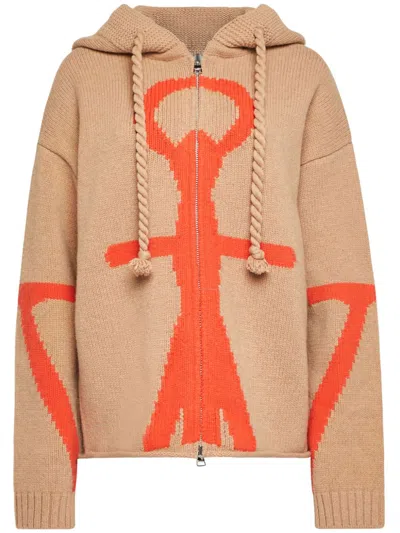 Jw Anderson Anchor Logo Knit Hoodie In Neutrals