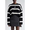 Jw Anderson Anchor Logo Striped Crop Cashmere Sweater In Black/white