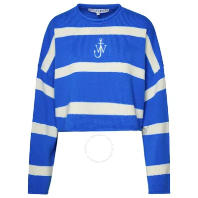 Jw Anderson Anchor Logo Striped Cropped Jumper In Blue/white