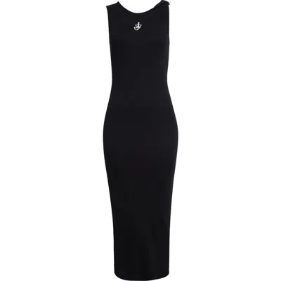 Jw Anderson Anchor Logo Twist Strap Rib Tank Dress In Black