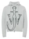 Jw Anderson Mens Light Grey Melange Anchor Zip-up Knitted Wool Hoody Xl In Gray