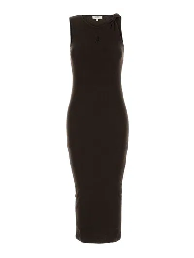 Jw Anderson Brown Anchor Embroidery Twisted Strap Maxi Dress In Green