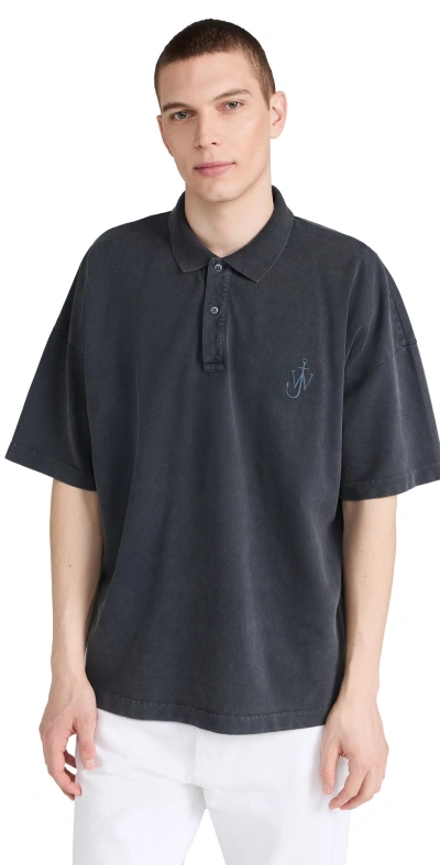 Jw Anderson Anchor Short Sleeve Polo Shirt Charcoal