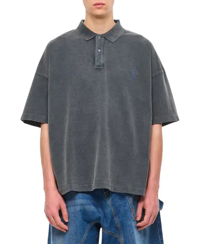 Jw Anderson Anchor Short Sleeve Polo Shirt In Grey
