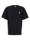 Jw Anderson Blue Crewneck T-shirt With Logo Embroidery On The Front In Black
