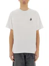 Jw Anderson Men White Crewneck T-shirt With Logo Embroidery On The Front In Cotton Man In White