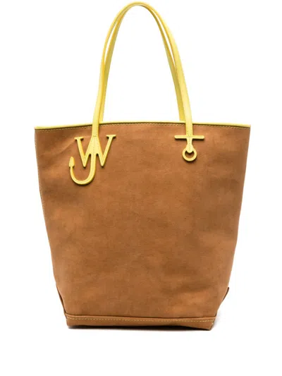 Jw Anderson Anchor Tall Canvas Tote Bag In Brown