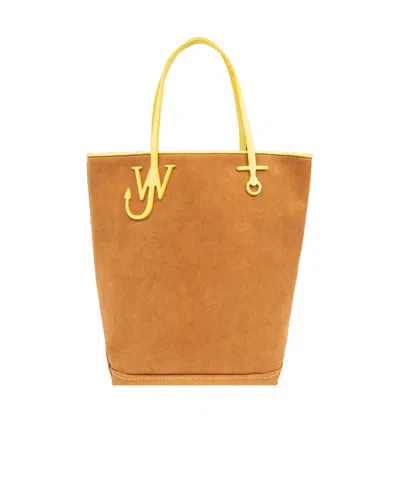 Jw Anderson Anchor Tall Canvas Tote Bag In Brown