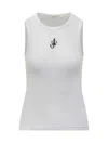 Jw Anderson Crew Neck Ribbed Sleeveless Top Straight Hem In Metallic
