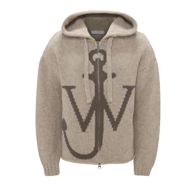 Pre-owned Jw Anderson Anchor Zipped Hooded Cardigan 'beige' | Tan | Men's Size Xl