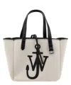 Jw Anderson White Shopper With Jw Logo On The Front In Canvas And Leather Woman In Beige