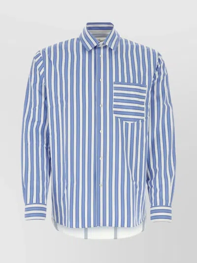 Jw Anderson Angle Cuffs Cotton Striped Shirt In Blue