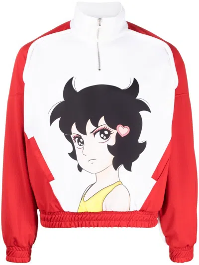 Jw Anderson Anime-print Half-zip Jumper In Red