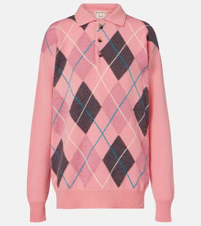 Jw Anderson X Pringle Of Scotland Argyle Wool Polo Sweater In Pink
